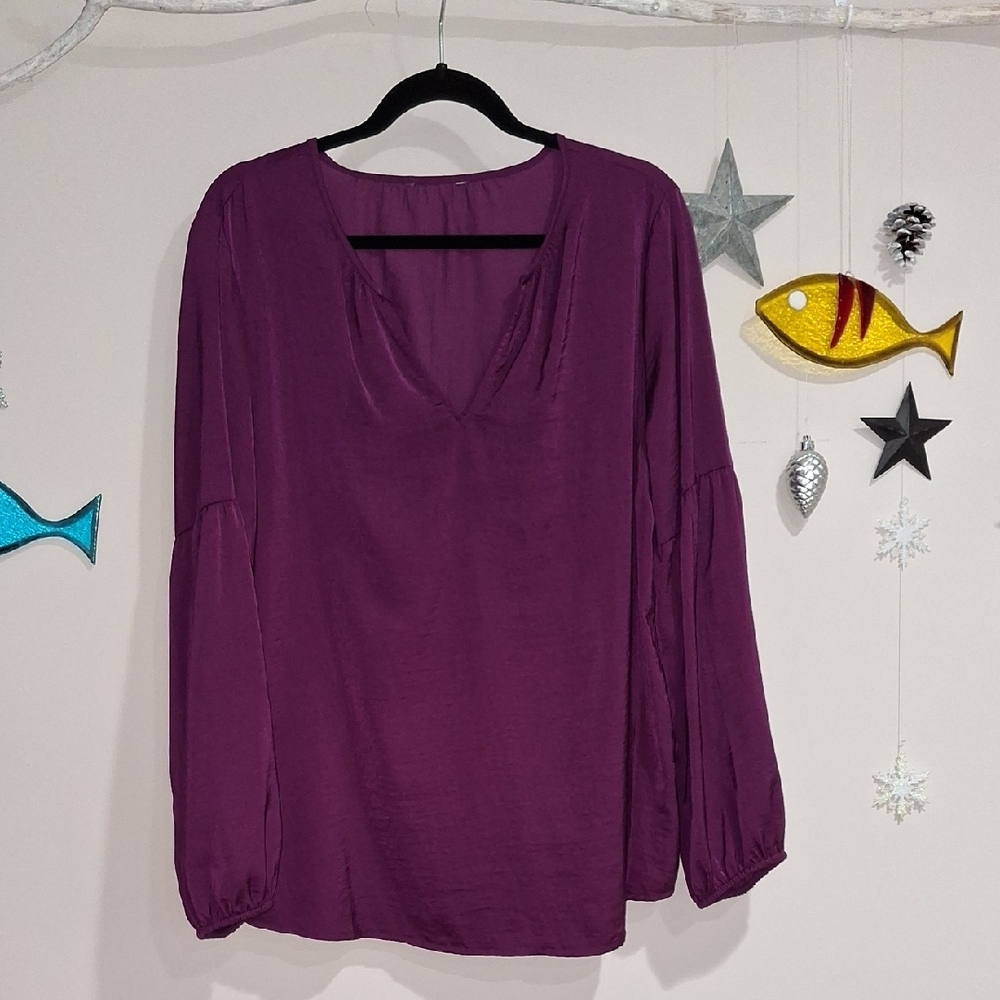 🔥3/$30🔥Fuchsia Purple Women's Flounce Sleeve Blouse L